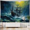 Ozean Ölgemälde Wandteppich Retro Piratenschiff Wandbehang, Hippie Heimdekoration Wandbild, Wohnzimmer und Schlafzimmer Kunstdekoration
