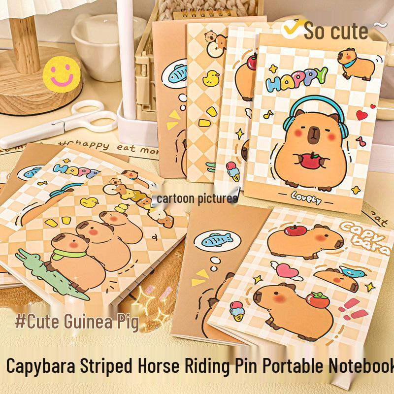 Capybara Riding a Horse Cartoon Notebook - Portable Student & Office Record Book