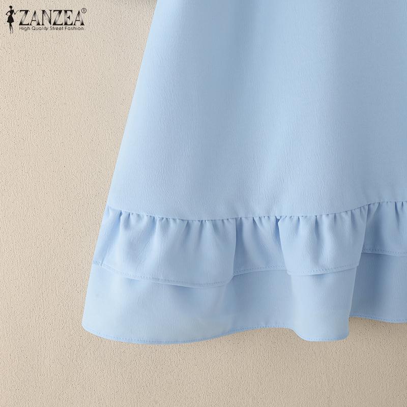 ZANZEA Women Casual Round Neck Summer Short Sleeve Blouse