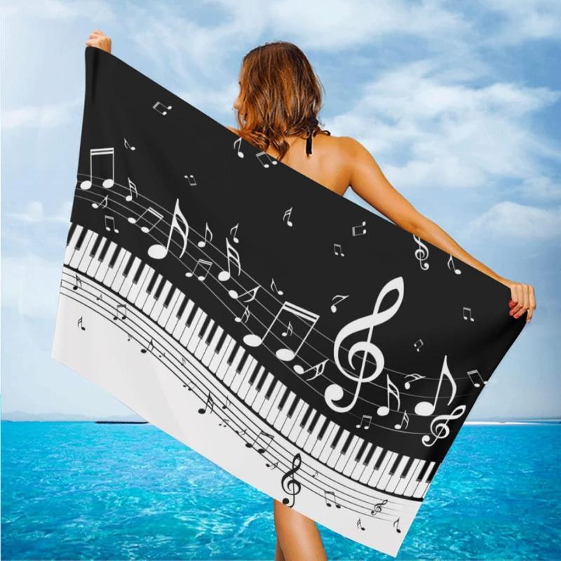 Asciugamano da Spiaggia con Stampa di Note Musicali per Tastiera di Pianoforte Asciugatura Rapida Microfibra Senza Sabbia Assorbente Lavabile per Piscina Viaggio Estate