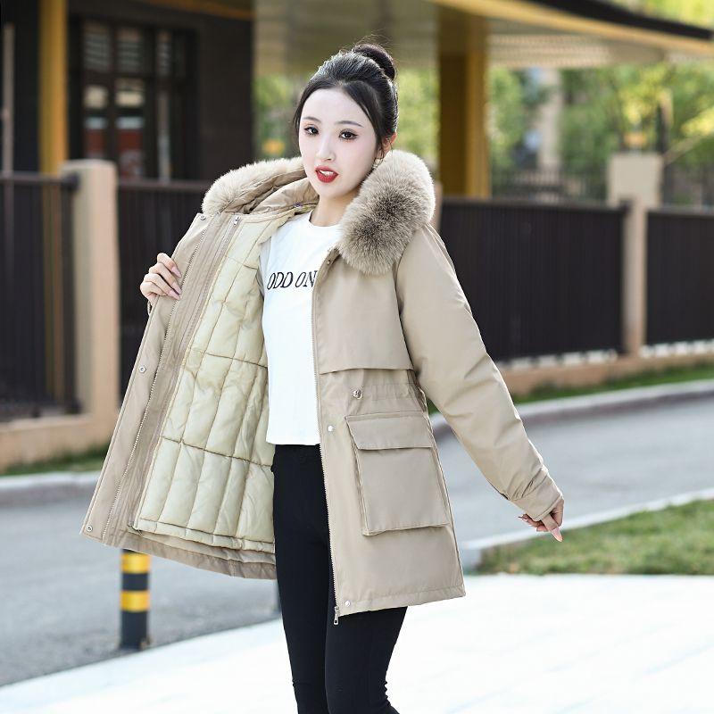 Giacca Lunga da Donna Imbottita in Cotone con Cappuccio Staccabile, Parka Invernale Spesso