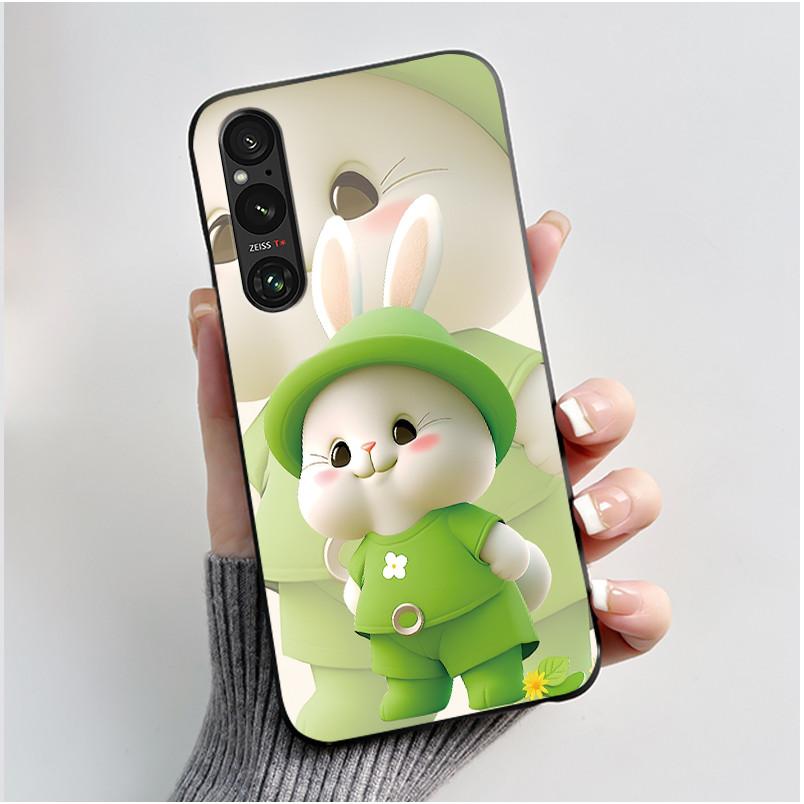 Case For Sony Xperia 1 V 2023 Candy Colored Shockproof Cover For Sony Xperia 1 VI (PDX245) Simple Flower Pattern Black Case