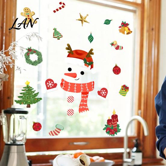 Seasonal Home Decoration Christmas Window Clings, Cartoon Antlers Snowman Wall Stickers, Waterproof PVC Static Cling Decorations Decorative Decals for