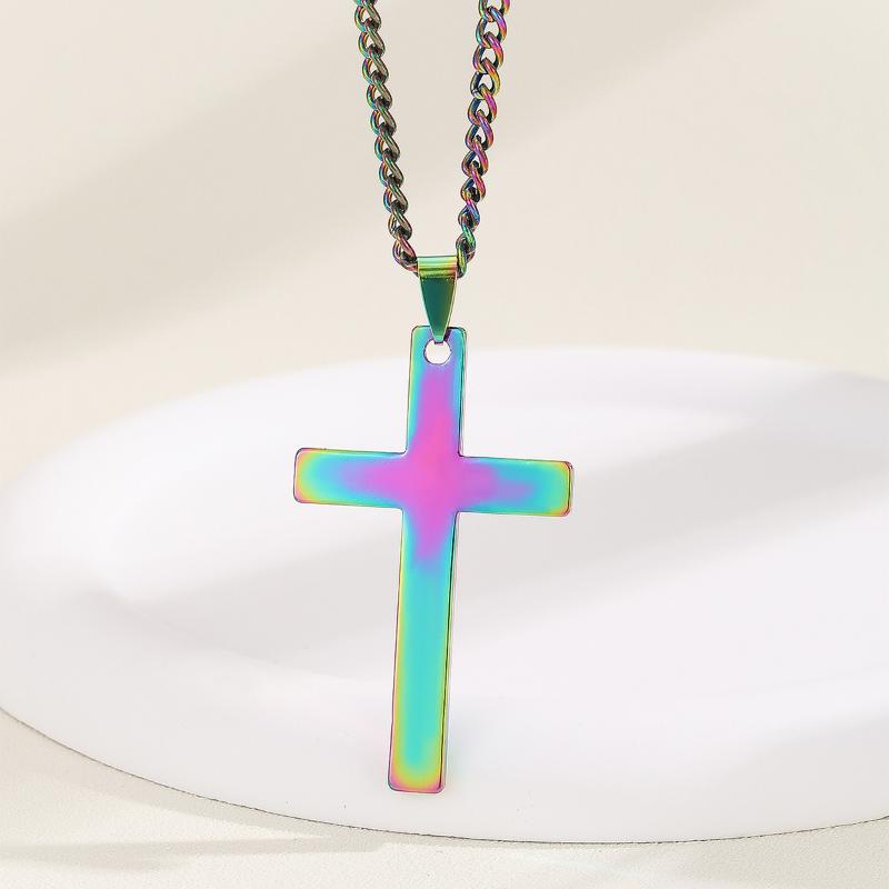 Simple Stainless Steel Cross Pendant Necklace Unisex Punk Hip Hop Charm Jewelry Gift