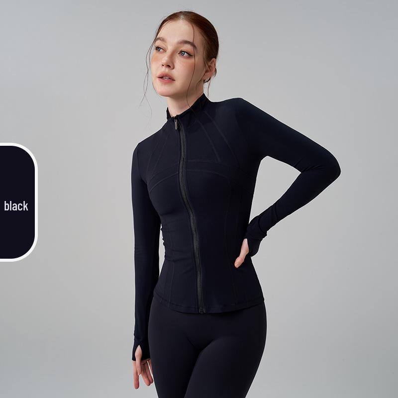Women's High Neck Spliced Slimming Yoga Jacket with Thumb Holes - Autumn/Winter Thickened Running & Fitness Top