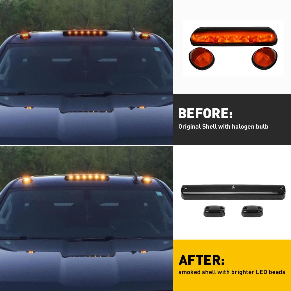 Silverado Sierra 2500HD 3500HD Chevy GMC 1500 2500 3500 2021 2020 2019 2018 2017 İçin 3 Adet Kehribar LED Kabin Tavan İşaret Lambası Montajı