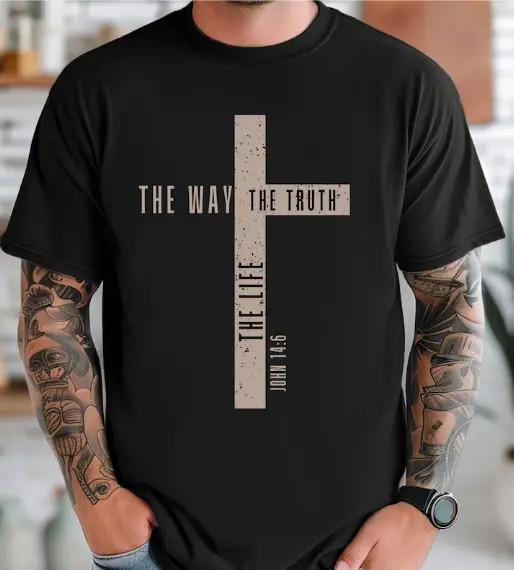 Jesus Is King Shirt, John 14:6 Christian Bible Verse Faith Tee for Men XL