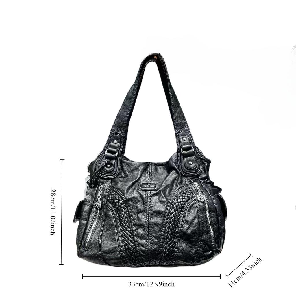 Ladies Vintage Spice Girl Tote Bag Large Capacity Niche Personality Washed Shoulder Bag