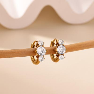 Luxurious Zircon Hoop Earrings For Women Men Gold Color Stainless Steel Earrings  Punk Jewelry Party Gifts Aretes