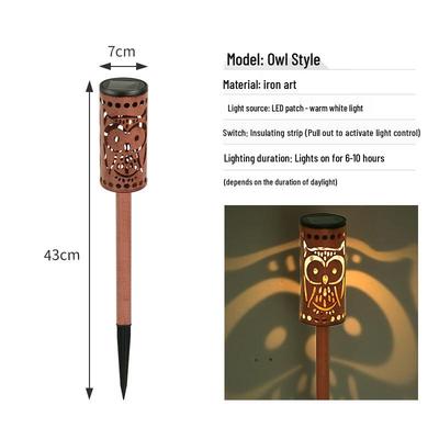 Solar Owl Wrought Iron Garden Stake Light