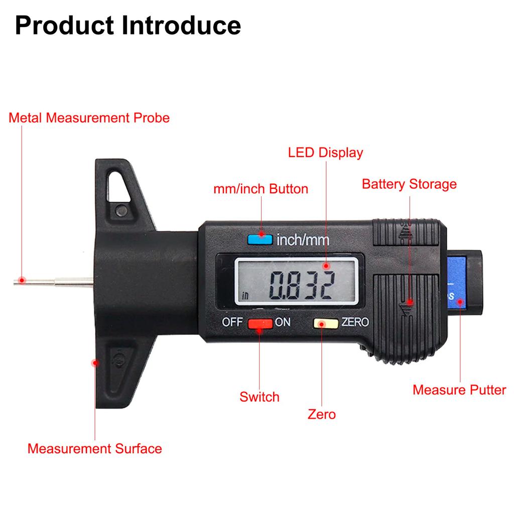Digital Depth Gauge Caliper Tread Depth Gauge LCD Tire Tread Gauge For Car Tire 0-25mm Measurer Tool Caliper Repair Tools