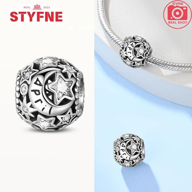 Copper Blue Stars Moon Zircon Round Twelvemonth Charm Bead Fits Bracelets Women Genuine Jewellery DoItYourself Beautiful Gifts Accessories