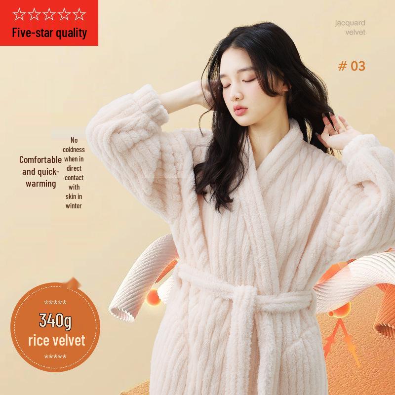 Women's Long Flannel Fleece Bathrobe - Thick, Warm, Plus-Size Velvet Robe for Autumn & Winter