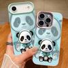 Blauer Mantel Panda Muster Hülle Für iPhone 17 Pro Max Funda iPhone 16 Pro Max 15 14 13 12 11 Air 16E Lederstruktur Silikonhülle