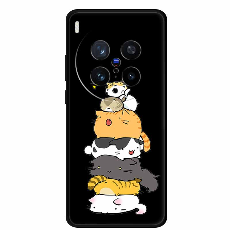 Black Silicone Case For Vivo X300 Pro 2025 Case Cartoon Cat Soft Back Cover For Vivo X300 5G Phone Case X 300 Pro Coque Funda