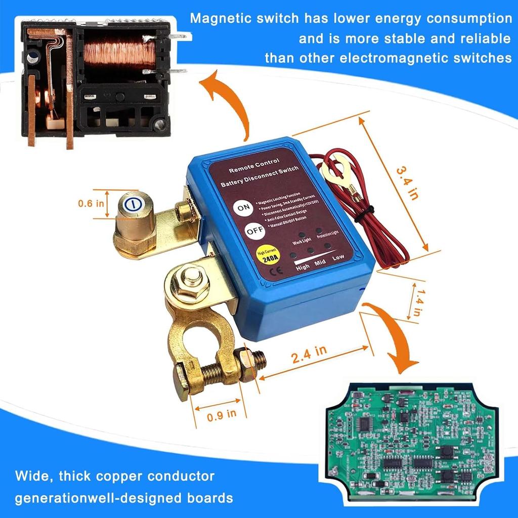 Kill Switch for Car, Remote Battery Disconnect Switch 12V 240A Car Kill Switch Anti-Theft Killswitch for Car,RV,Trailer, Trucks,ATV,UTV,Motorcycle,