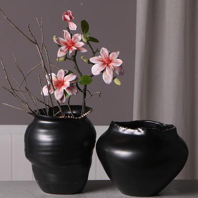 Svart keramikvas från Jingdezhen: Stor kaliber, kinesisk stil, Perfekt för vardagsrumsdekoration