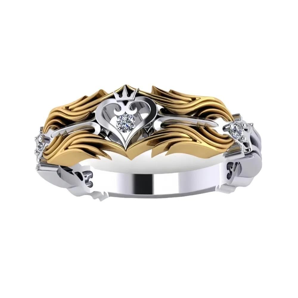 1pc Innovative Design King's Heart Ring Crown Two-tone Zirconia Ring