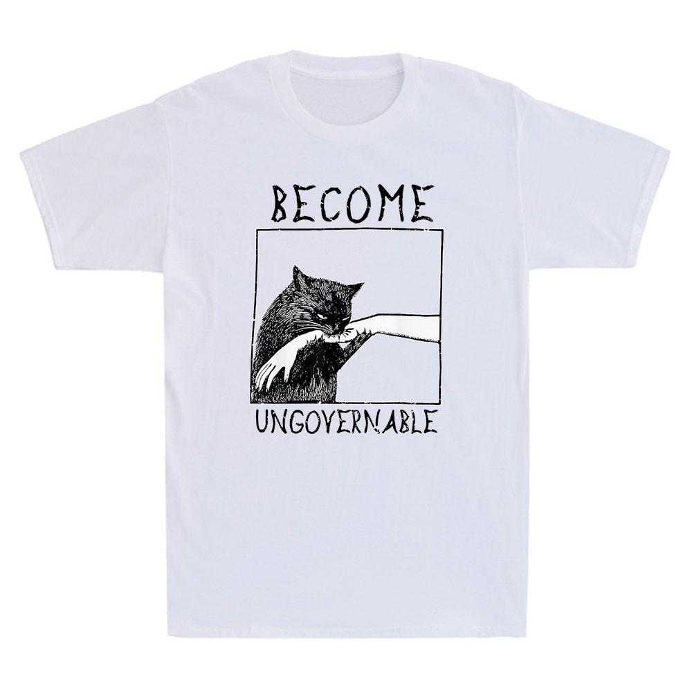 Become Ungovernable Funny Black Cat Biting Hand Meme Quote Vintage Men s T-Shirt XXXXL