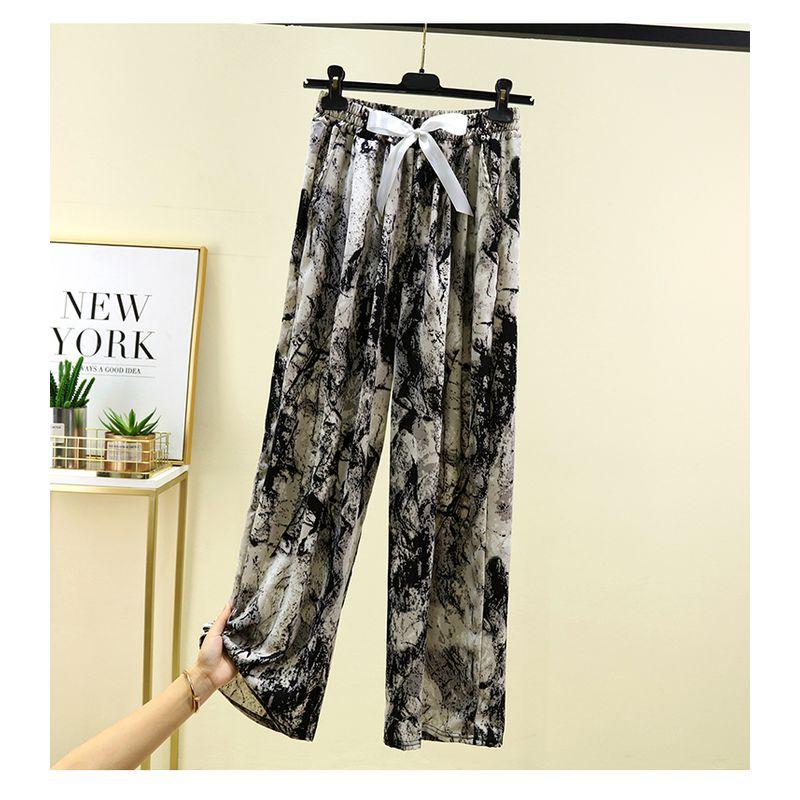New Ice Silk Ink Pants Versatile Retro Straight Wide-Leg Pants Slim Plus Size Drape Chiffon Pants High Waist Casual Pants