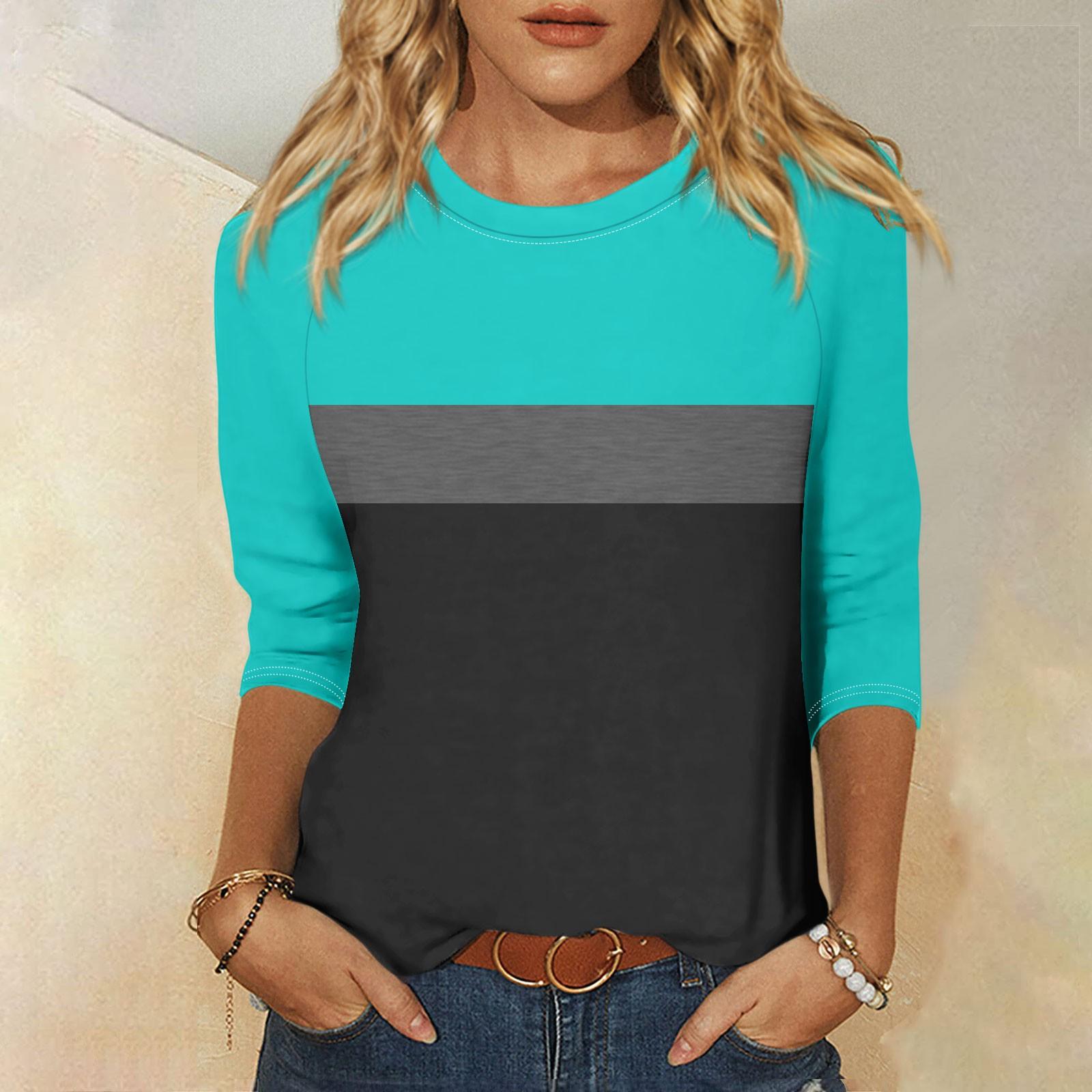 Женская модная повседневная рубашка с круглым вырезом и рукавами 3/4 — фото 7