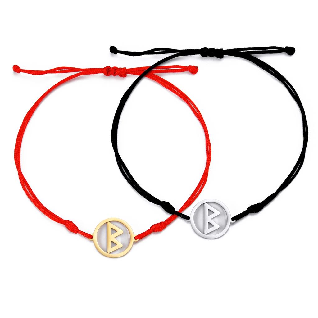 Dawapara Norse Runes Bracelet Elder Futhark Rune Charm Adjustable Rope Bracelet Stainless Steel Viking Jewelry