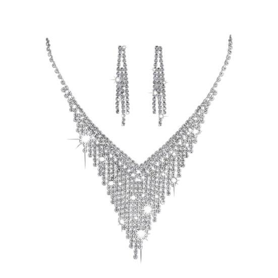 1 Set Bridal Earrings Necklace Set Rhinestone Tassels Jewelry Hollow Out Shiny Choker Necklace Earrings for Wedding