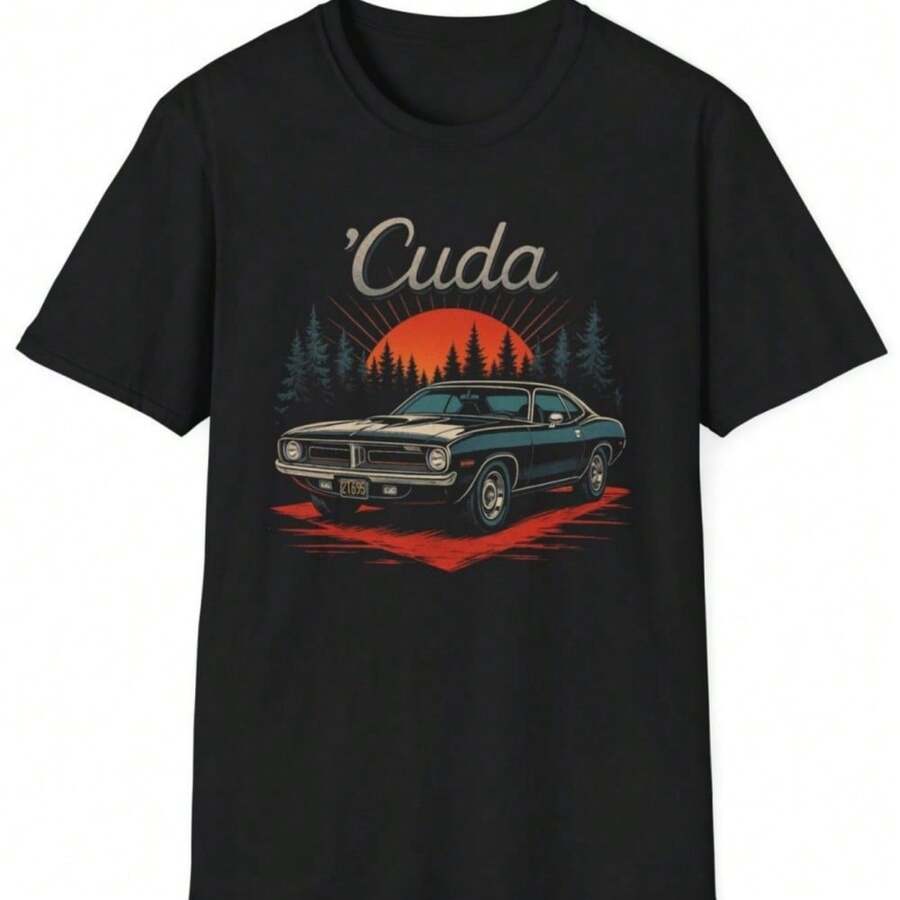 Sunset Forest Cuda Muscle Car Classic TShirt S
