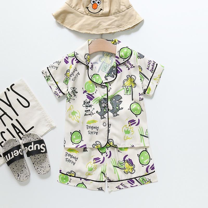 BB58 Mufurui Summer Kids' Silk Bear Cartoon Pajama Short Sleeve Two-Piece Set