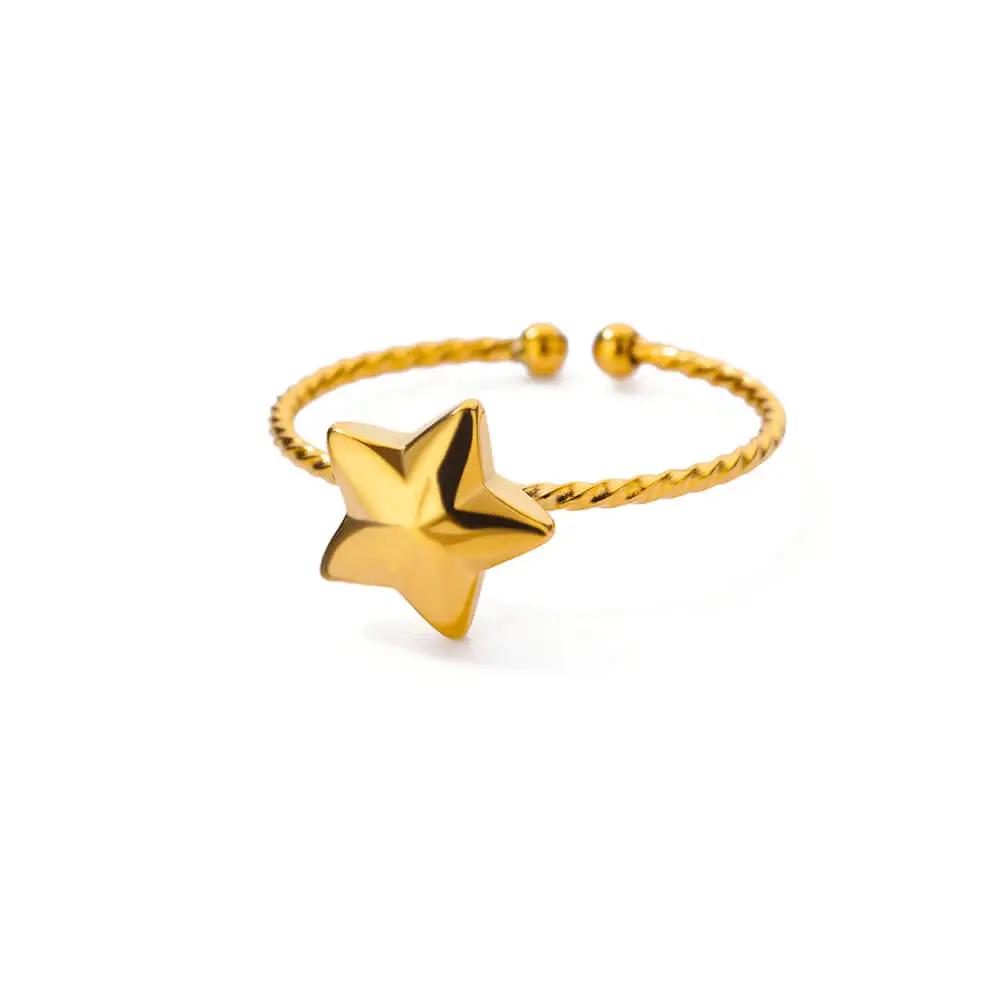 Stainless Steel Rings for Women Gold Color Star Open Ring Fashion Charm Zircon Waterproof Wedding Accessories Birthday Gifts