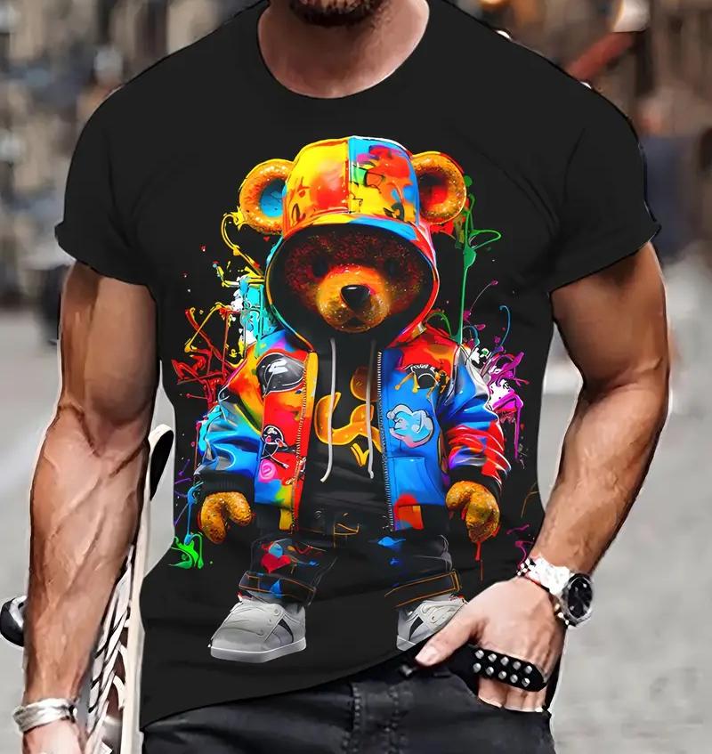 Summer Men's 3D Printed Bear T-Shirt Short Sleeve Breathable Outdoor Hundred Large Oversize Loose Men's Short Sleeve Tops Tees