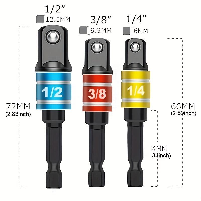 

3 шт. 1/4 дюйма, 3/8 дюйма, 1/2 дюйма, набор переходников, гайка, приводная дрель, удлинитель с храповым механизмом, аккумуляторный ударный ключ с шестигранным хвостовиком, квадратный набор, аккумуляторные ударные инструменты