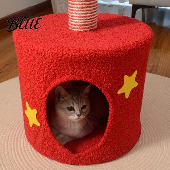 Christmas Tree Cat Climbing Cave Post Cozy 2-in-1 Scratching Crawler Tower Sisal Rope Bed Space-Saving
