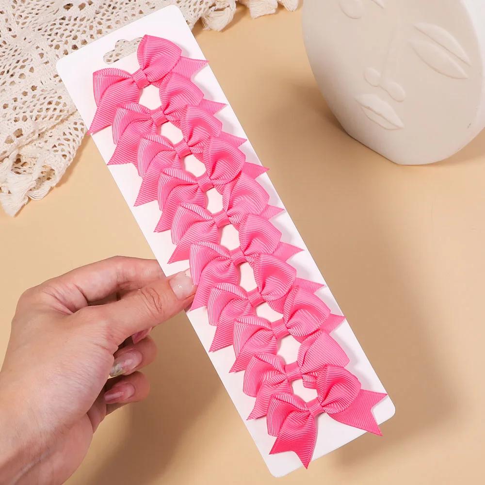 10Pcs/Set Solid Color Grosgrain Ribbon Hairpins for Kids Bows Hair Clips Boutique Handmade Headwear Girls Baby Hair Accessories