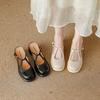 Krazing Pot Cow Skin Round Toe Size 42 Thick Round Med Heels Slip on Platform Mules Gladiator Autumn Pumps