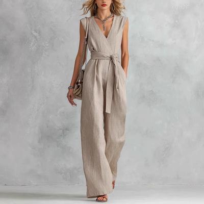 Spring and Summer European Style Women Clothing V-Neck Sleeveless Jumpsuit