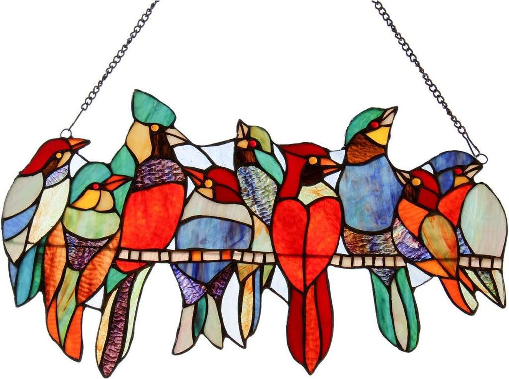 Stained Glass Birds Window Hangings,Suncatcher Cardinal Window Hanging Double Side Decor,Tiffany Style Bird Lovers Gifts Decor
