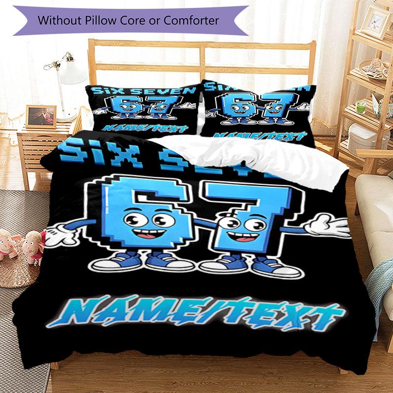 3PC Custom Name "Six Seven Friends Adventure" Bedding Set Printed Bedding Set Duvet Cover Closure Includes 1 Duvet Cover & 105 Pillowcases for Bedroo