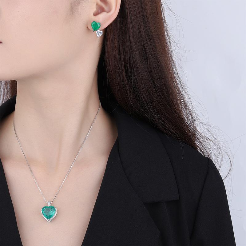 Jewelry Copper Bottom Gold-Plated Simulation Color Treasure Heart-Shaped Pendant Earrings Versatile Set Women 15 * 15-9 * 9