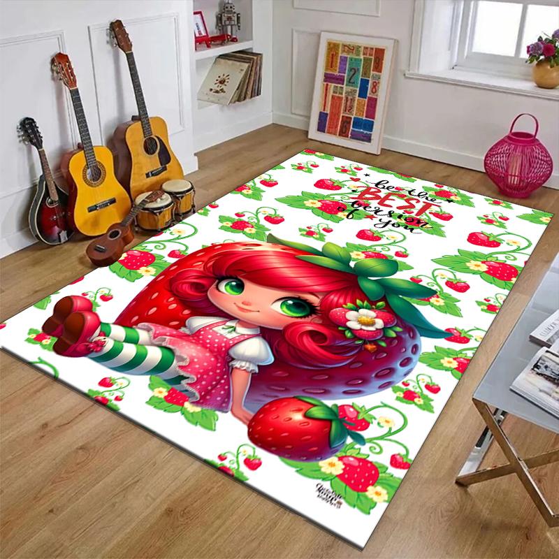 Strawberry Polyester Carpet, Soft Indoor Mat for Office Chair, Living Room, Computer Desk - Decorative Home Office Rug Design