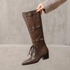 Fashion New Cowhide Cross Tie Straps Belt Buckle Knee High Boots Women Sexy Hot Girl Pole Dance 5.5cm High-heeled Knight Boots Size 40