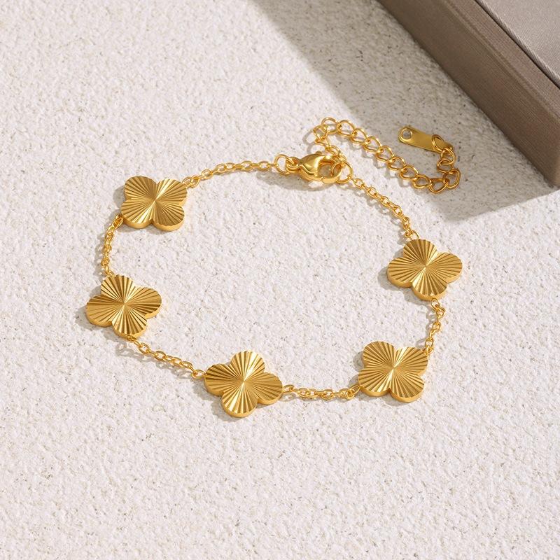 Gold 4-Leaf Clover Women Bracelet, SS No Tarnish Nickel-Free Sweat & Water Resistant, Salt Spray Report, Factory