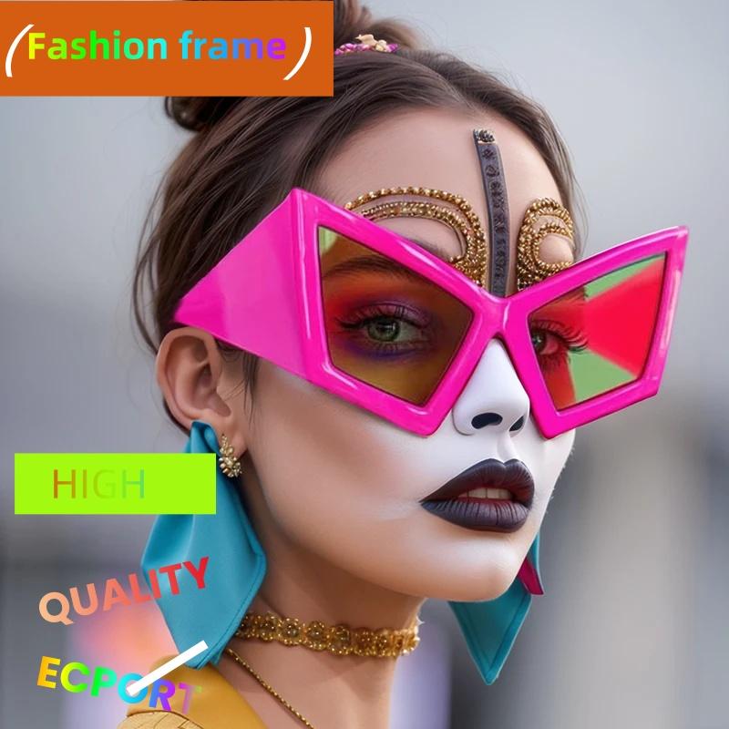 Luxury punk women sunglasses oversized cat eye windproof UV400 lenses fashion runway show frames modern