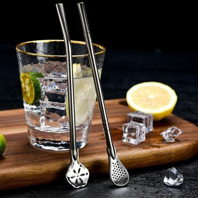 Edelstahl-Trinkhalm, Löffel, Teefilter, abnehmbar, wiederverwendbar, Metall-Strohhalme mit Bürste, Trinkgeschirr, Bar, Party-Tool, Zubehör