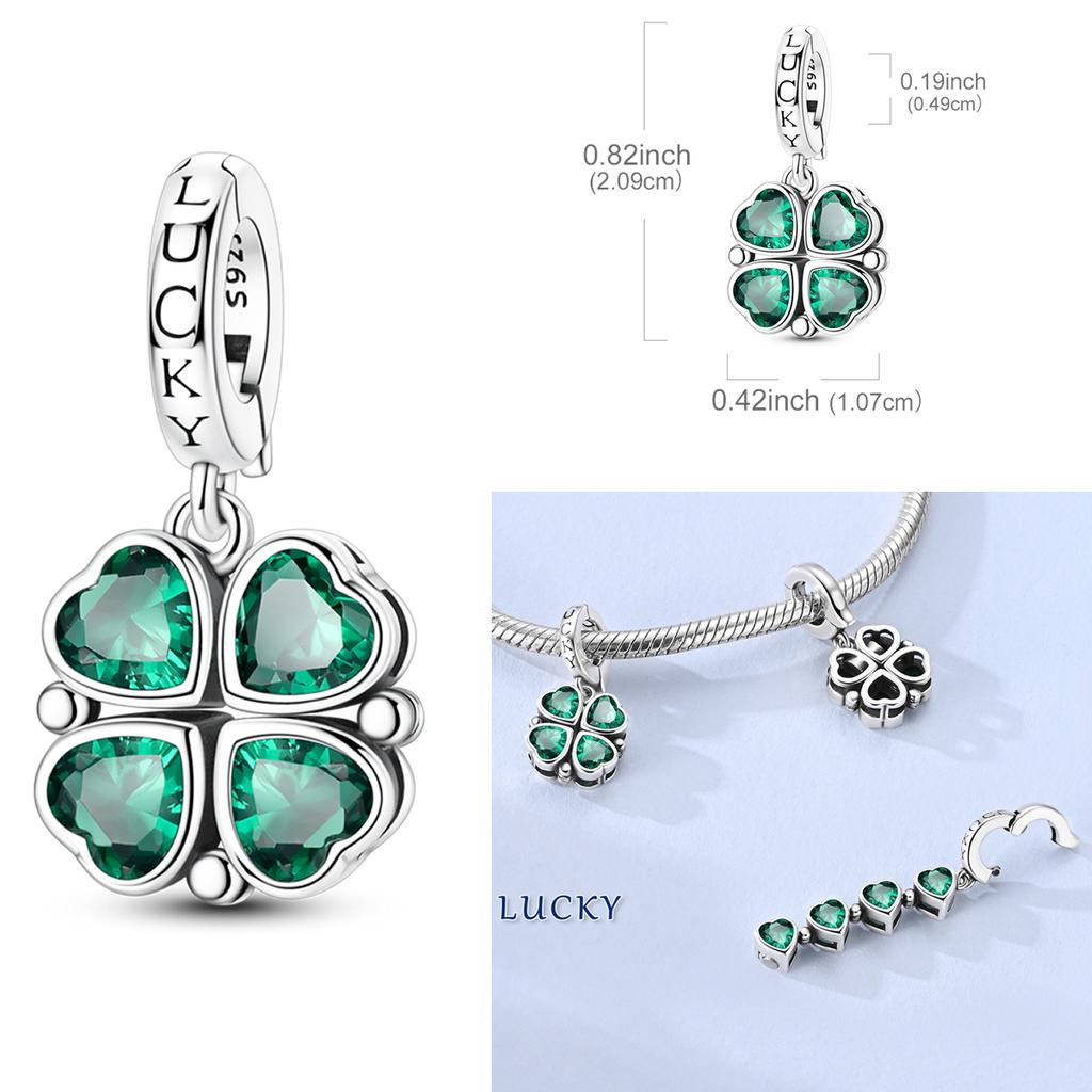 925 Silver Green Series Charms Bead Four-leaf Clover Pendants Fit Original Bracelet DIY Women Gift