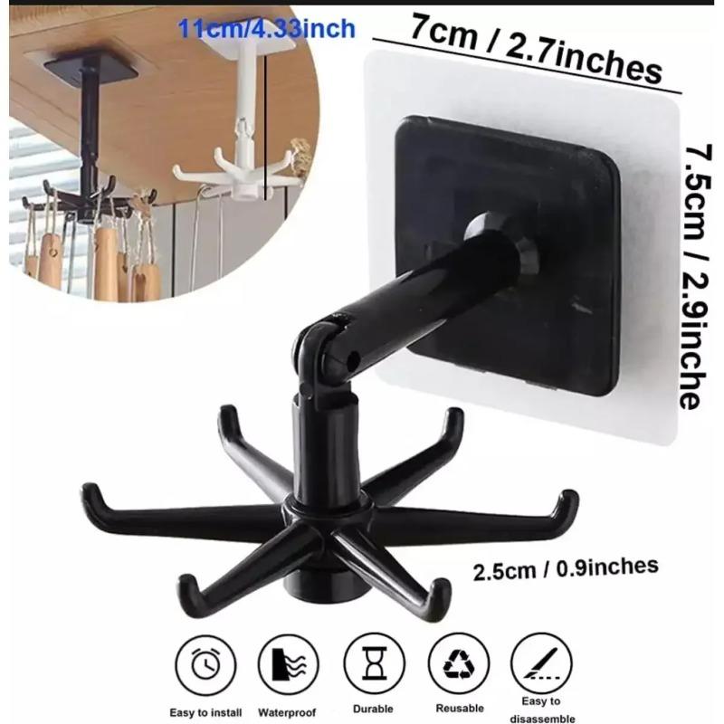 2PCS Upgraded Multi-function Rotatable 6-claw Hook 360 ° Seamless Punch Free Hook Kitchen Storage Hook Self Adhesive Bath Hooks