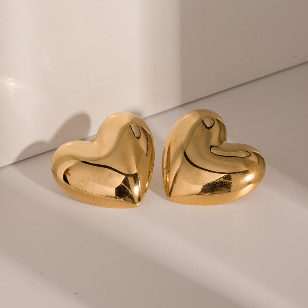 Tarnish-proof 18K Gold Plated Stainless Steel Chunky Smooth Love Heart Earring Hypo-Allergenic Women Jewelry Party Gift