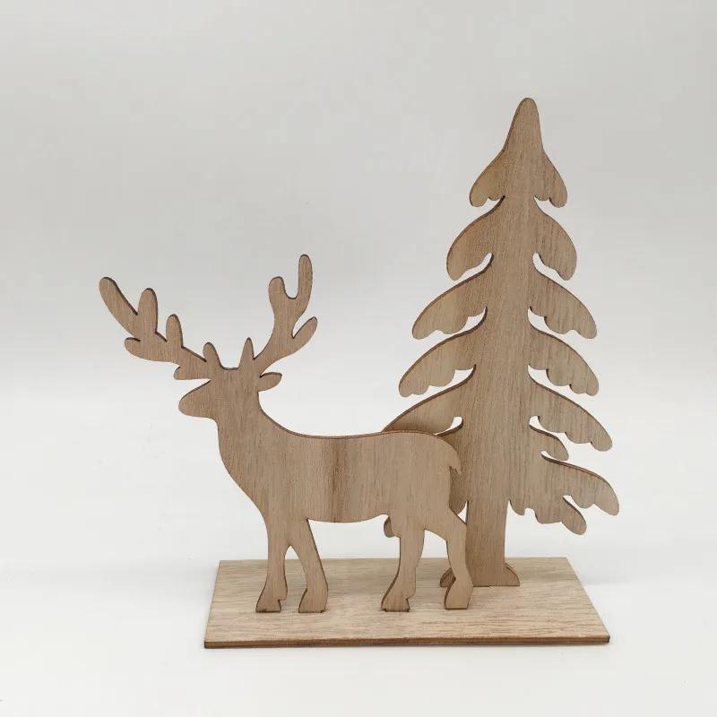 Christmas Decoration Wood Slices with Stand Christmas Wooden Tree/Elk Deer Crafts for DIY Christmas Ornaments Kids Gifts