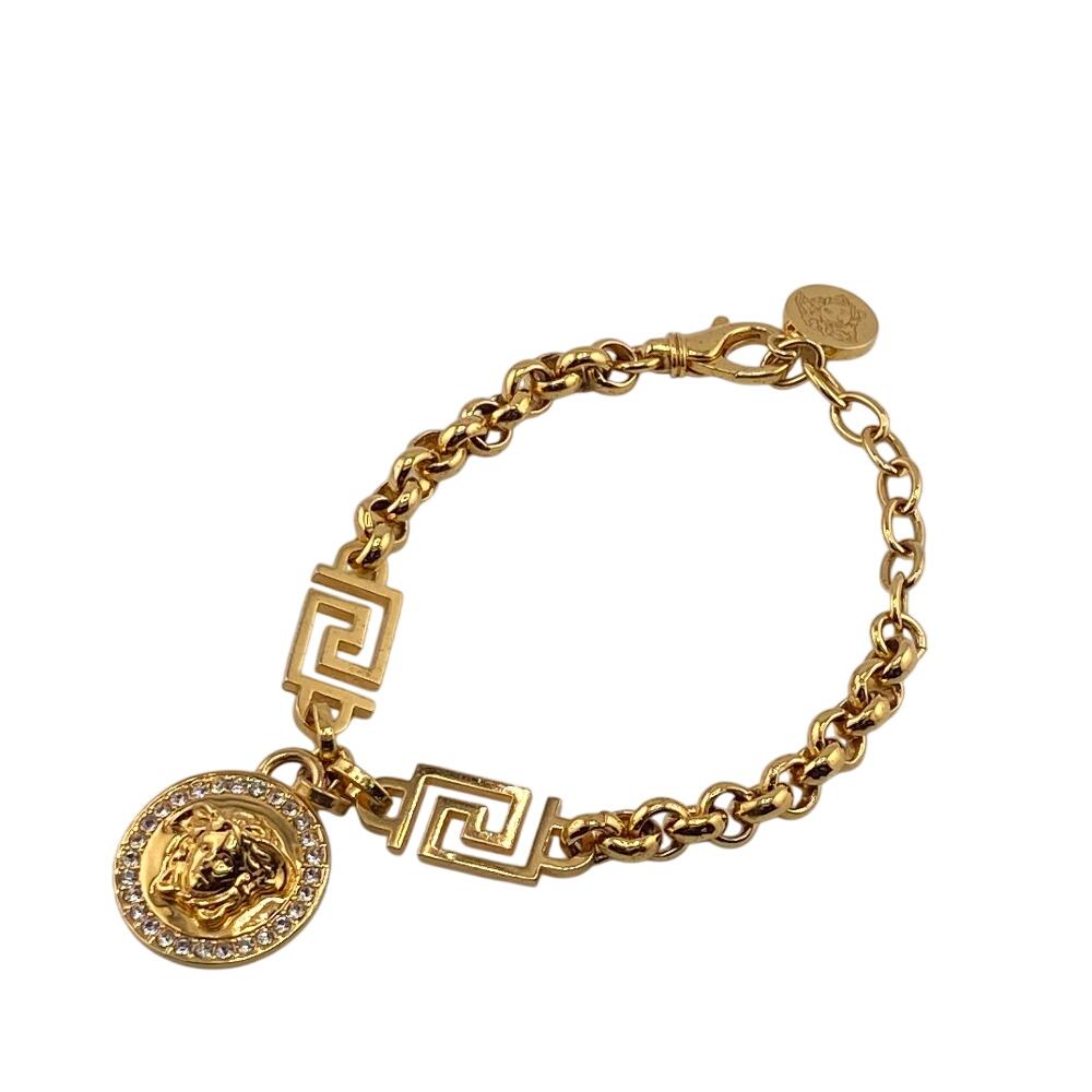 

VERSACE Rhinestone Medusa brass bracelet gold brass Women Used