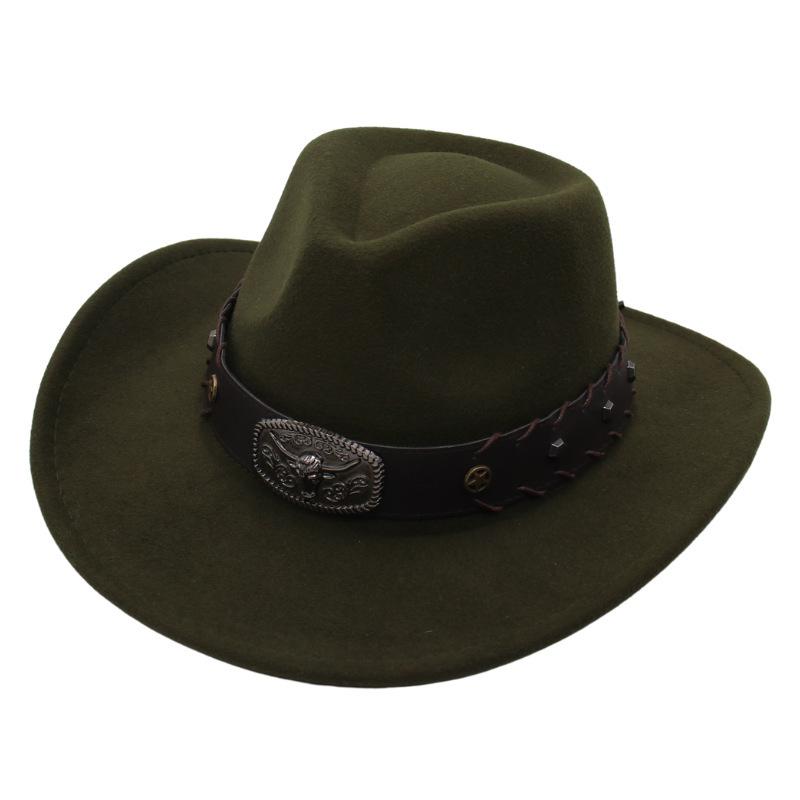 Gekreuztes Stierkopf-Abzeichen Zylinderhut Westlicher Cowboyhut Britischer Jazzhut Nationaler Stil Filzhut Ritterhut Elegant